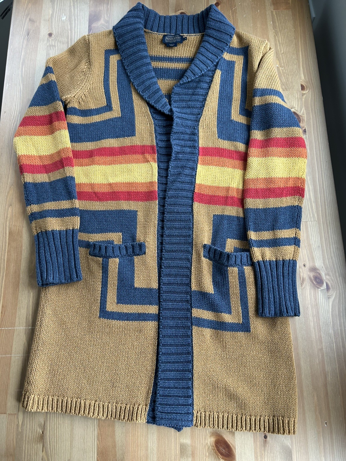 Pendleton Harding Open Long Cardigan Small Cotton Wool Exc Shape Southwest Aztec