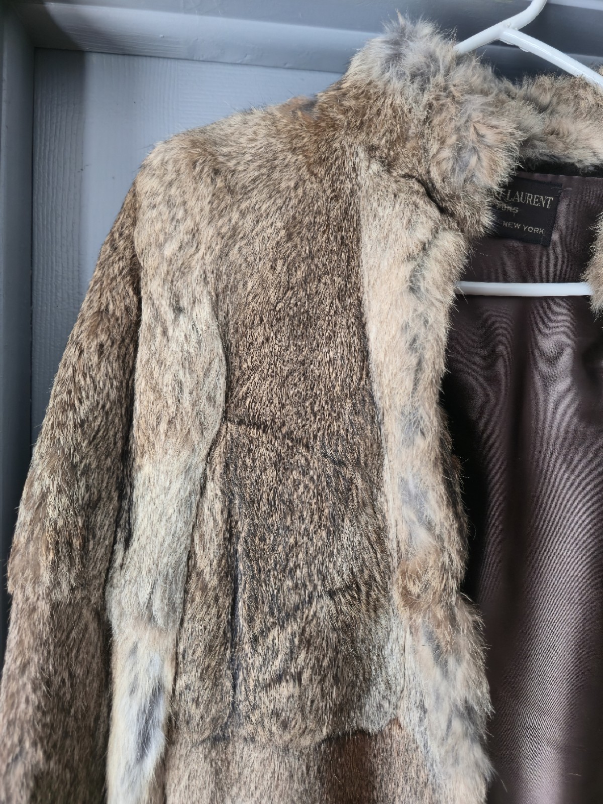 Jacques Saint Laurent Brown Beige Fur Coat Women&rsquo;s Regular Paris New York Style