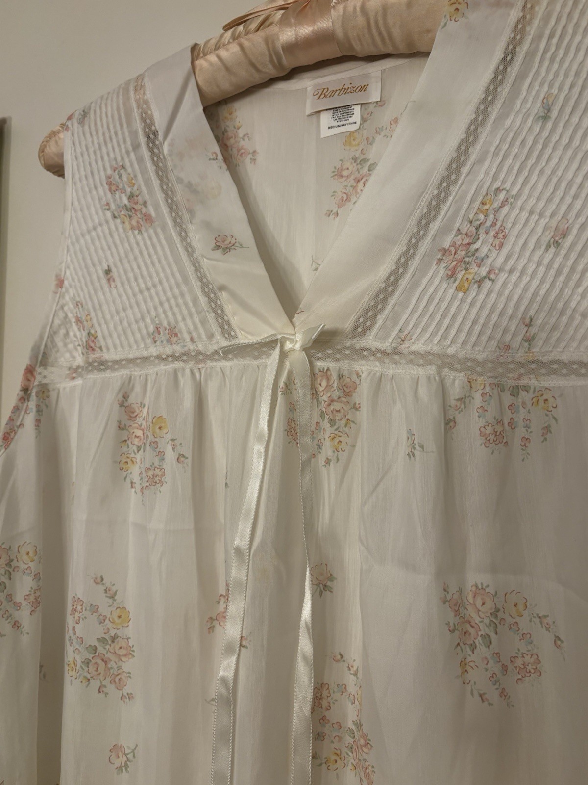 Vtg Barbizon Phyllis Shift Nightgown M New w Tag Deadstock Floral Smocked Lace