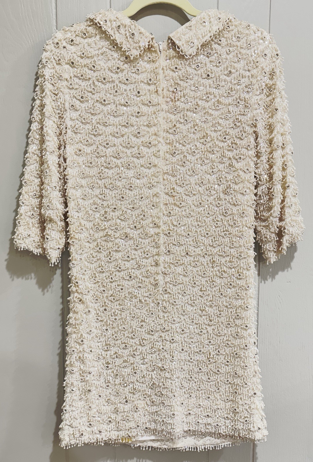 Rare 1959’s Hand Beaded Crystal Couture Shift Dress Ivory Bespoke Cocktail Mini
