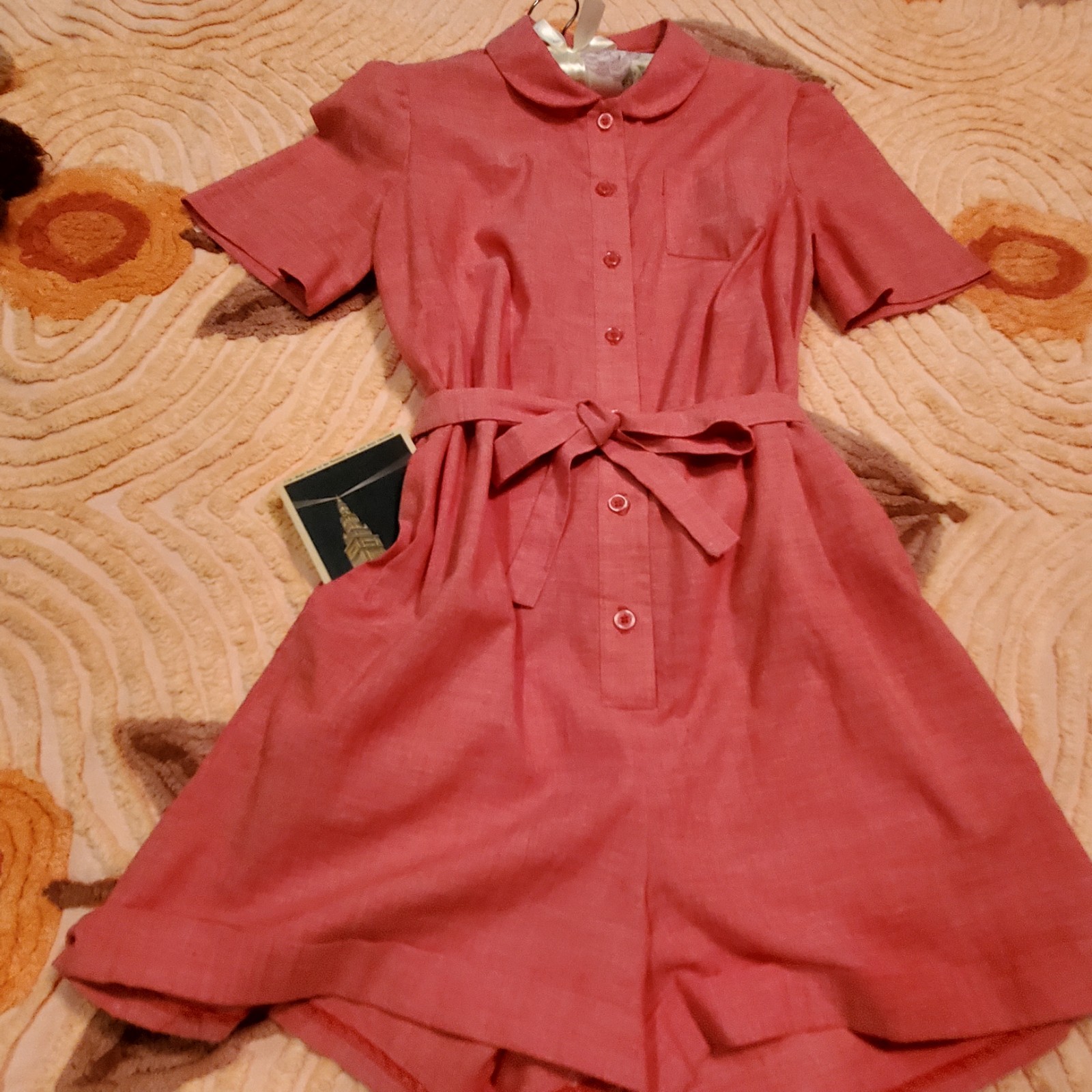 1940s VTG Handmade Chambray Button Down Romper Size Small w/Cute Puff Sleeves