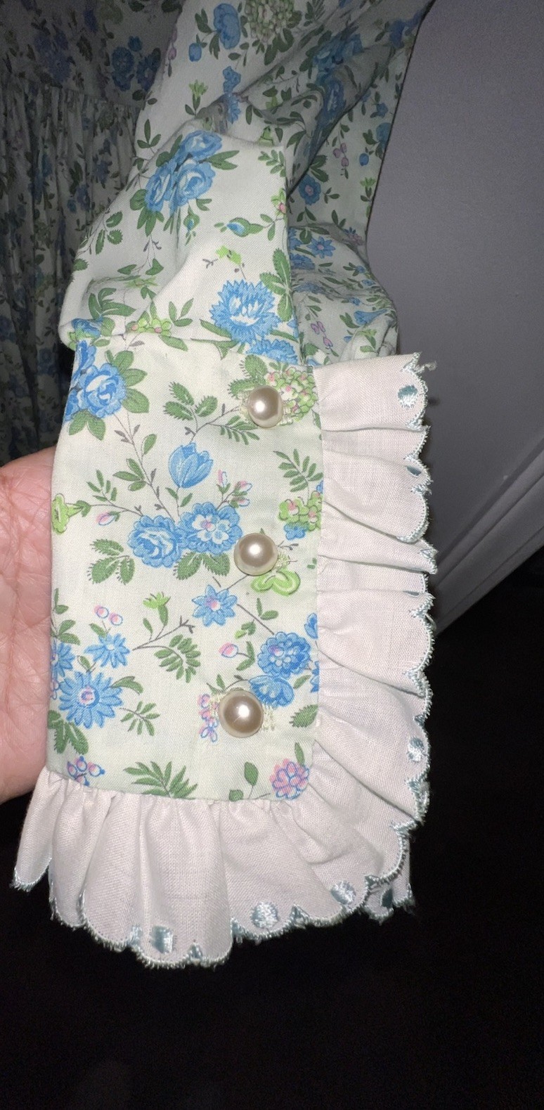 VTG 70s Prairie Cottage Core Renaissance Handmade Cotton Dress XS Floral Maxi