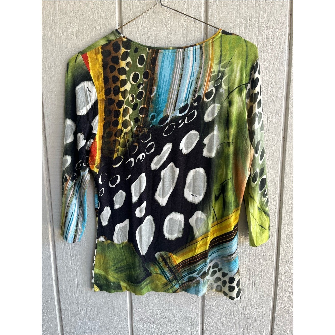 Escada Vintage Abstract Print 3/4 Sleeve Stretch Jersey Top