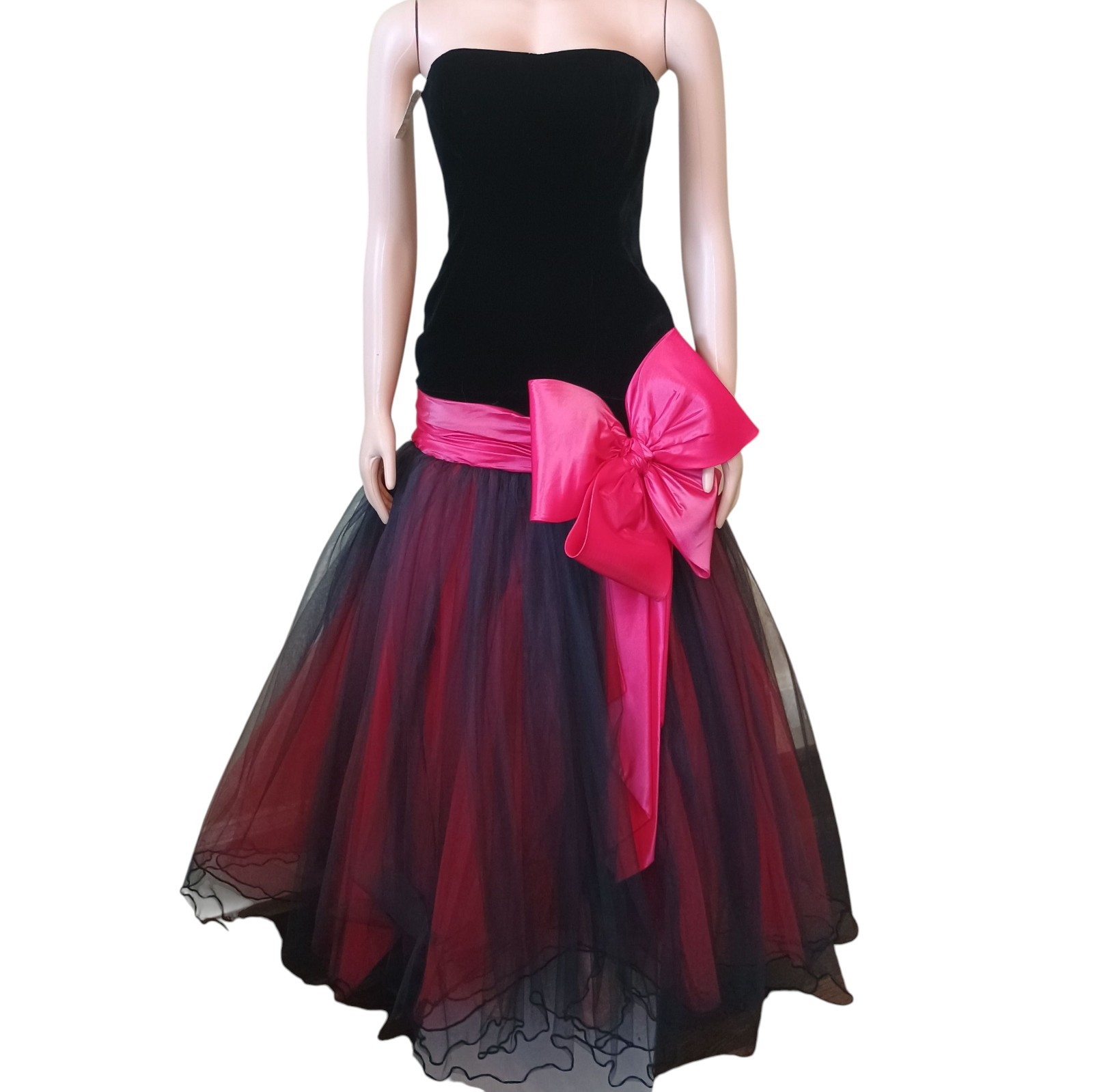 Vintage 1980&rsquo;s Silk Taffeta Red Bow Mermaid Formal Dress 27 Waist