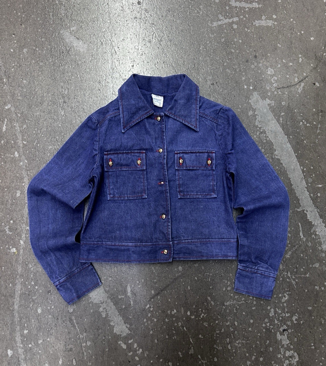 Vintage 70s Carol Evans JCPenney Cropped Denim Jacket Dagger Collar Size 12