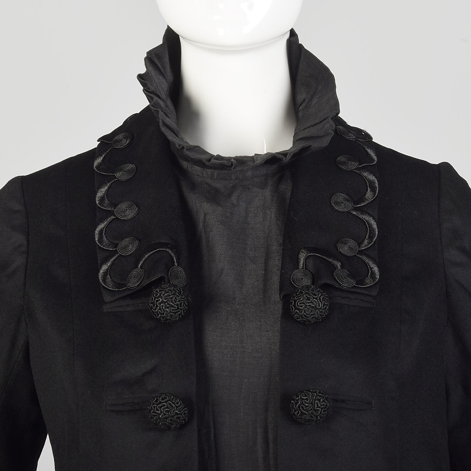 1910s Edwardian Walking Suit Black Wool Cotton Three Piece Ensemble Jacket VTG