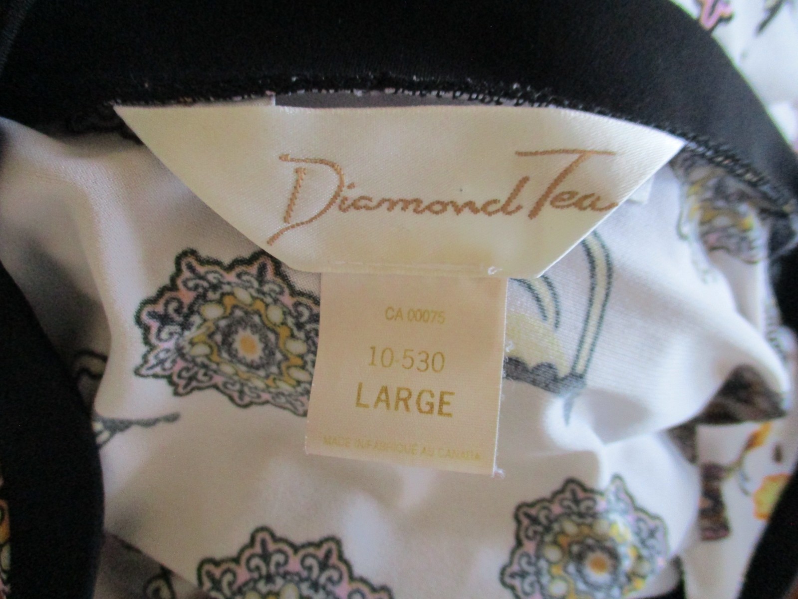 Diamond Tea Zip Up Caftan Robe Batwing Style L Women White Black Multicolor