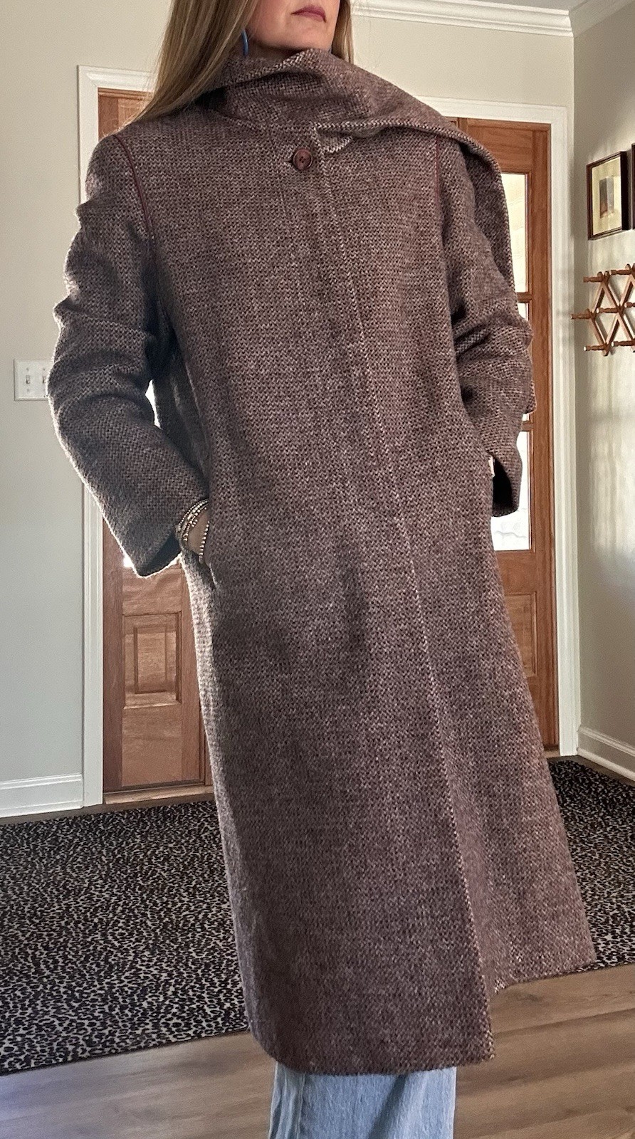 Vintage 1960s Lorendale Wool Coat w/ Scarf Burgundy Trim USA Women’s M/L