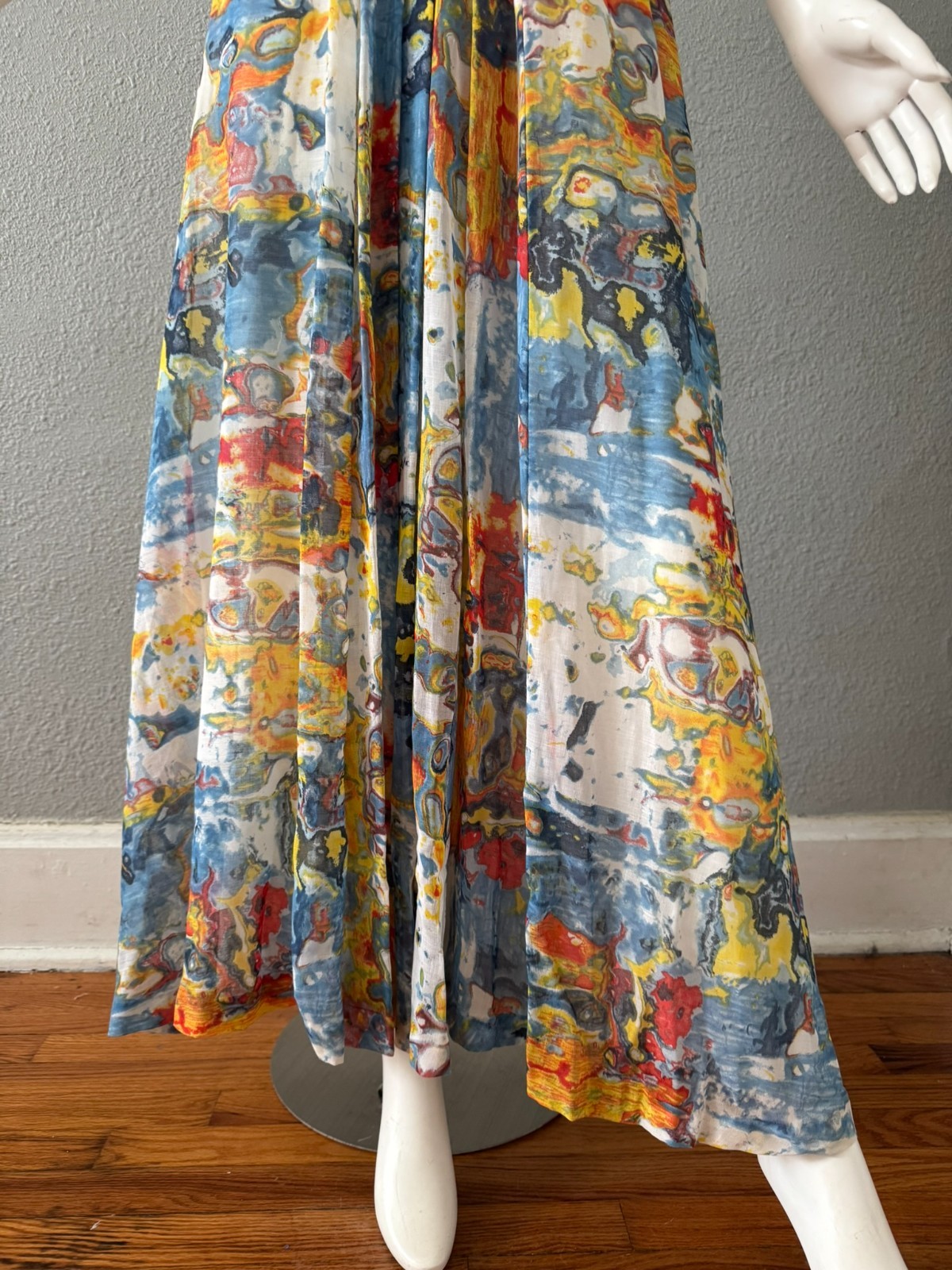 Vintage 60s Abstract Mod Boho Maxi Party Dress XS
