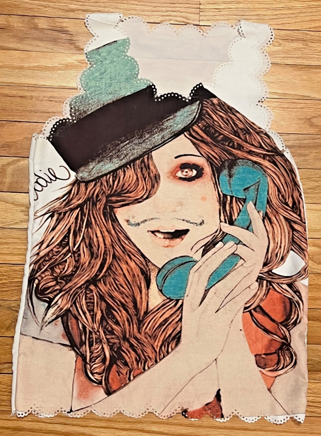 🍋 Vintage Handmade Girl Androgyny Tank Top Hat Telephone Mustache XS Small 🍋
