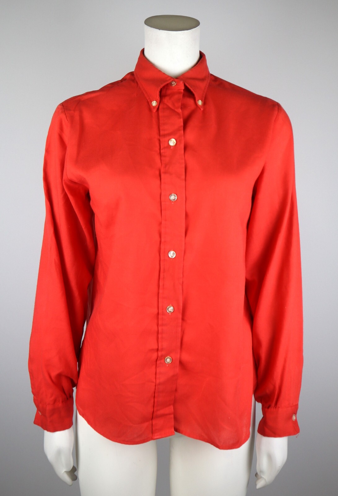 VINTAGE 70s WOMEN&rsquo;S ORANGE LONG SLEEVE BUTTON-UP TOP – SIZE 36 – JEANIE