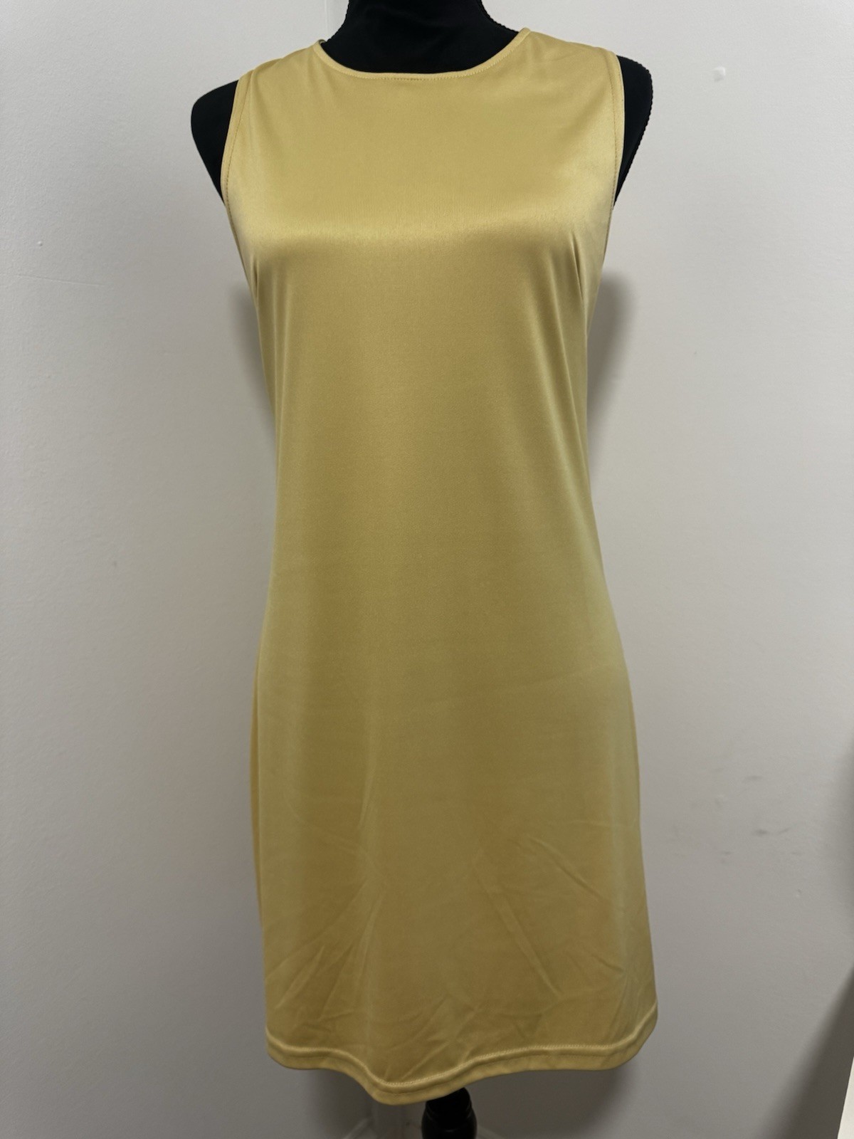VTG Fiuretti Paris Milano Mustard Yellow Sheath Dress Large Made in USA Sleek