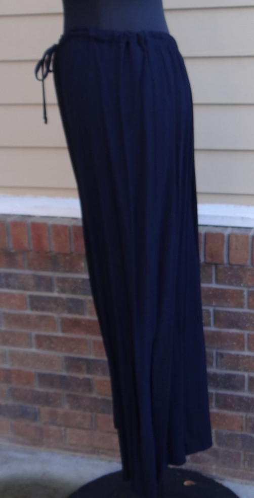 Cynthia Max Navy Long Pencil Side Slits Draw String Elastic Large Rayon Skirt