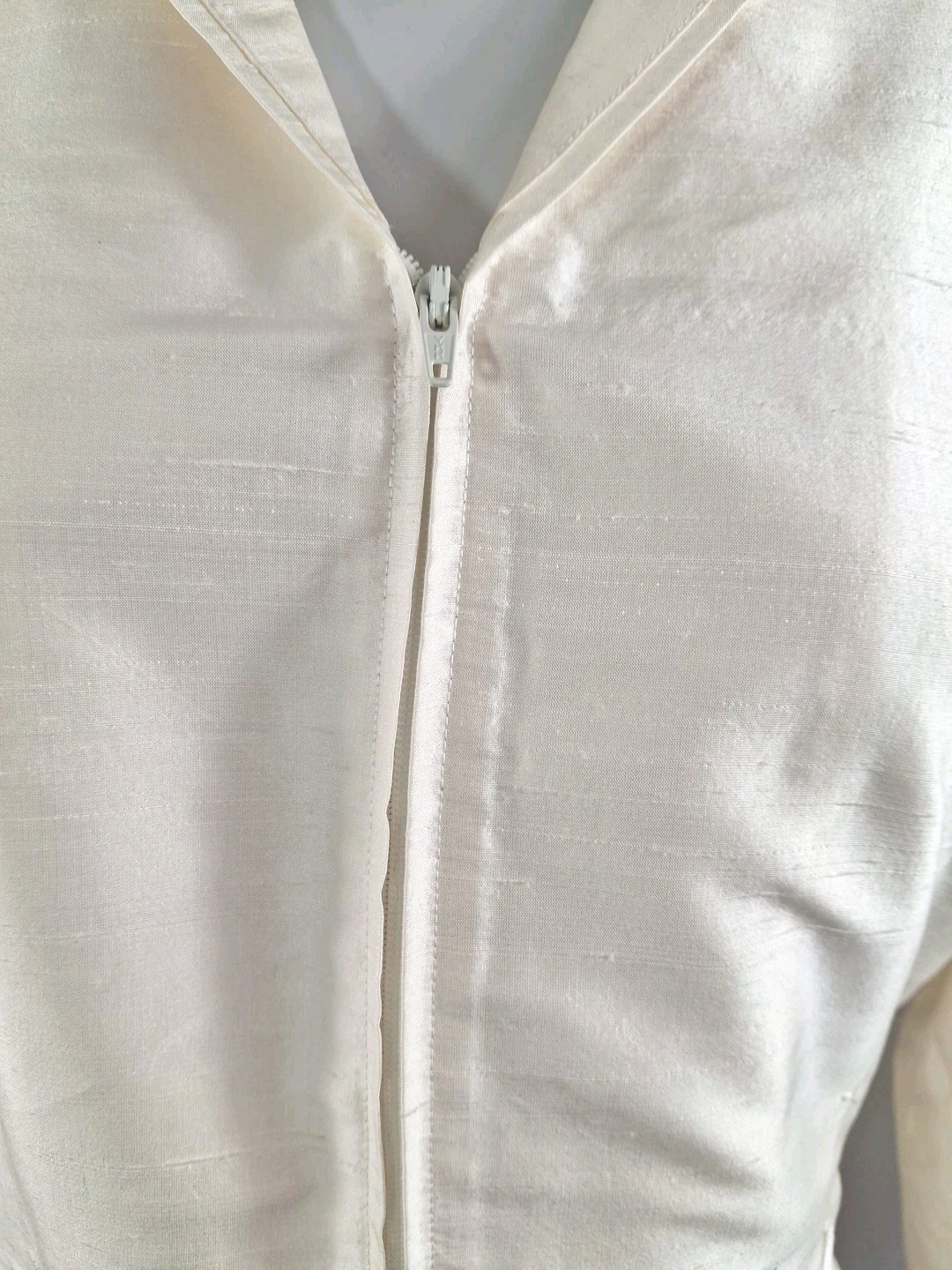 VTG Cachet Ivory 100% Silk Embroidered Evening Jacket Sz 12 Zip Front 3/4 Sleeve