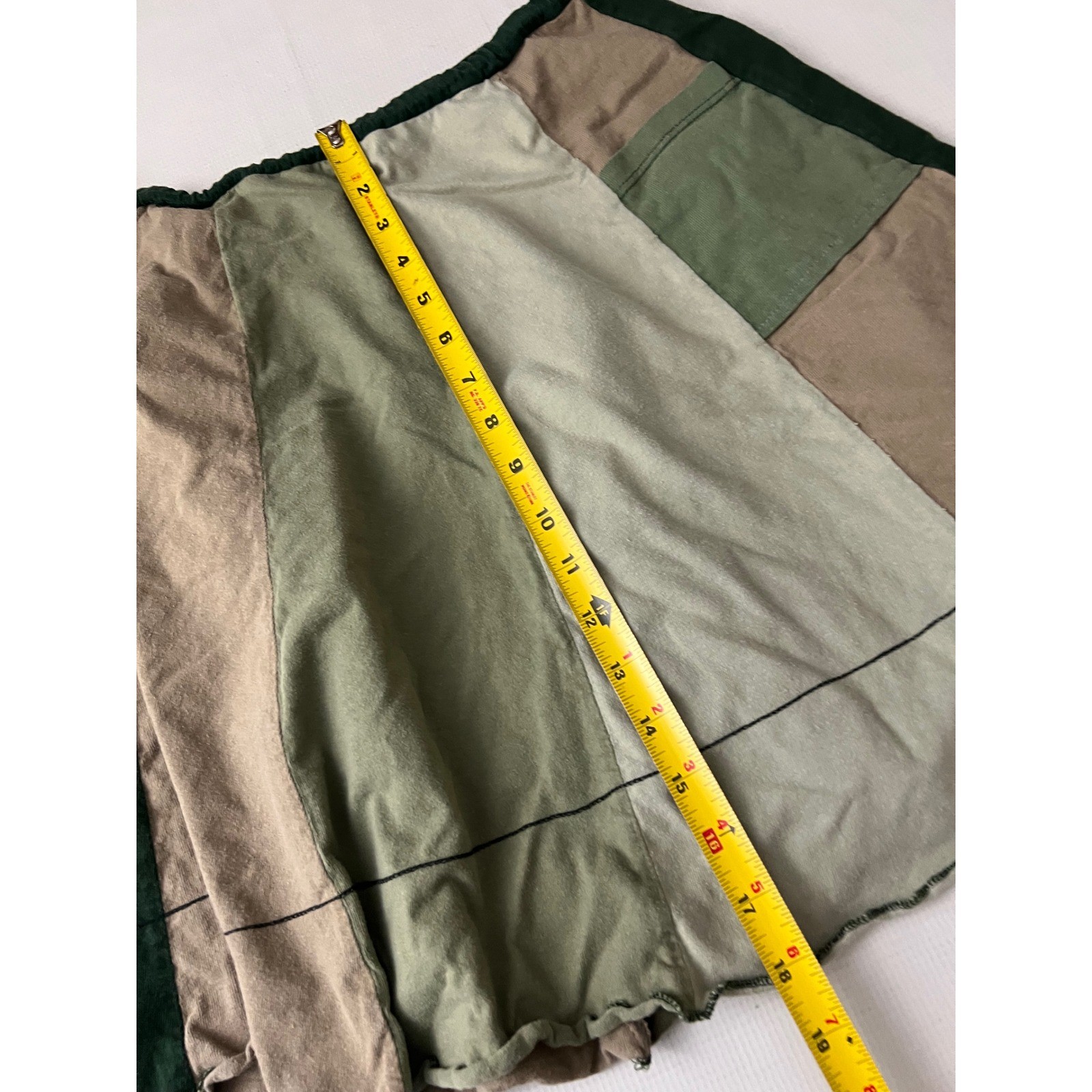 Sardine Clothing Co Patchwork Skirt Size S Green Earth Tones Recycled Cotton