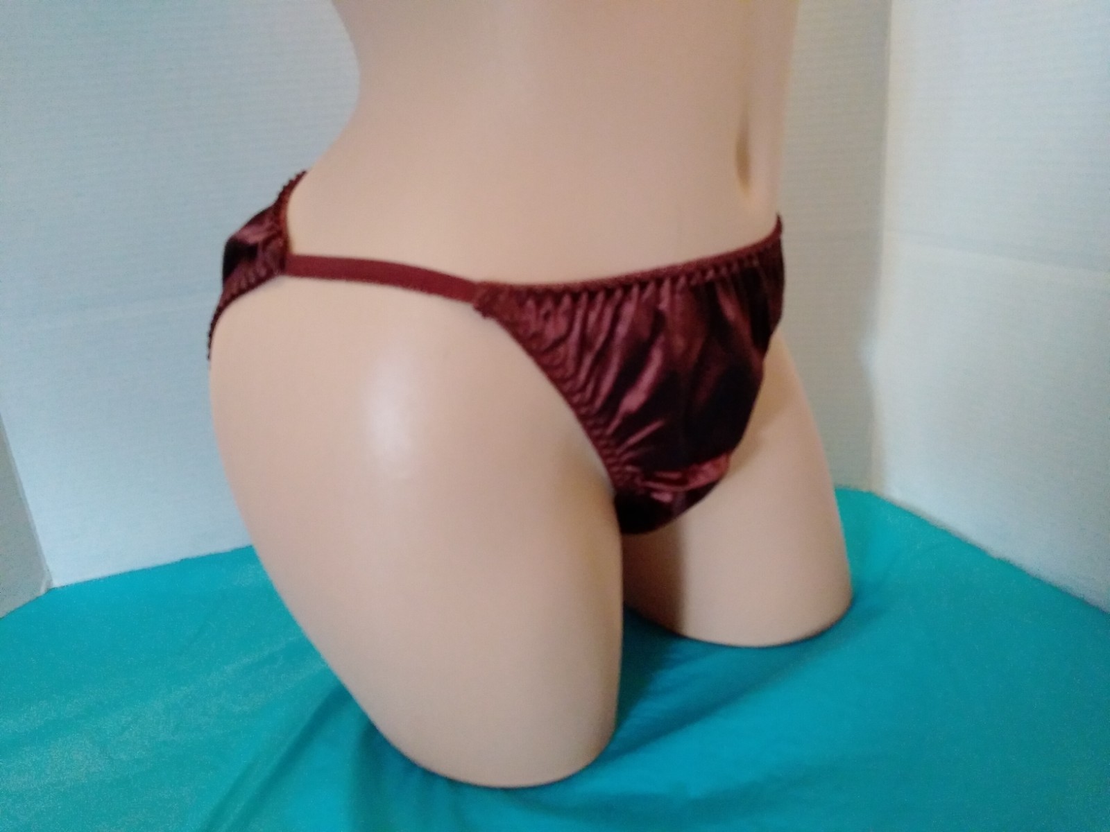 Panties String Bikini Lingerie Glossy Satin Second Skin L Copper Stretchy
