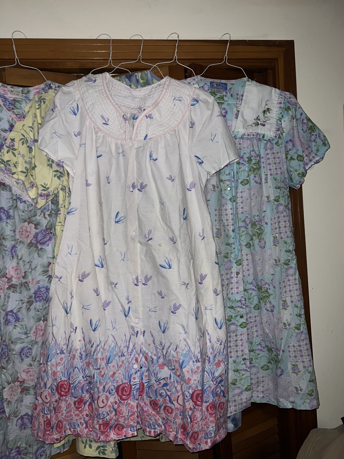 6/Coffee Time Designer Floral Ruffle Trim Muumuu House Dresses Vintage Fits M/L