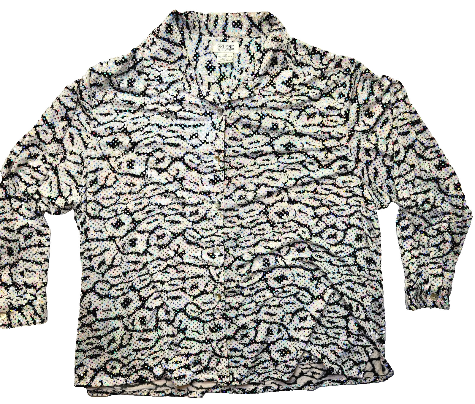 Vintage Selene Formal Top Blouse Beaded Sequin Long Sleeve Rhinestone Womens 22