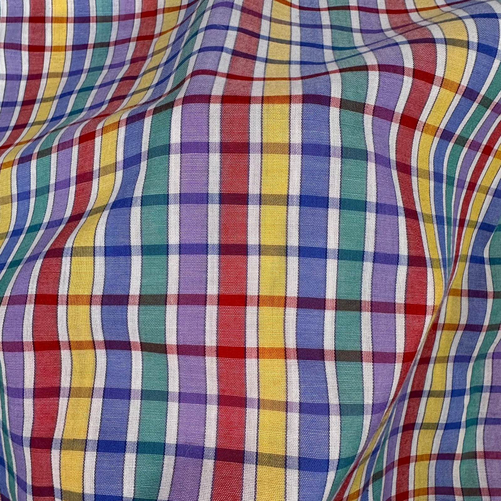 Vtg 70s Koret Rainbow Gingham Plaid Short Sleeve Button Down Shirt Multicolor