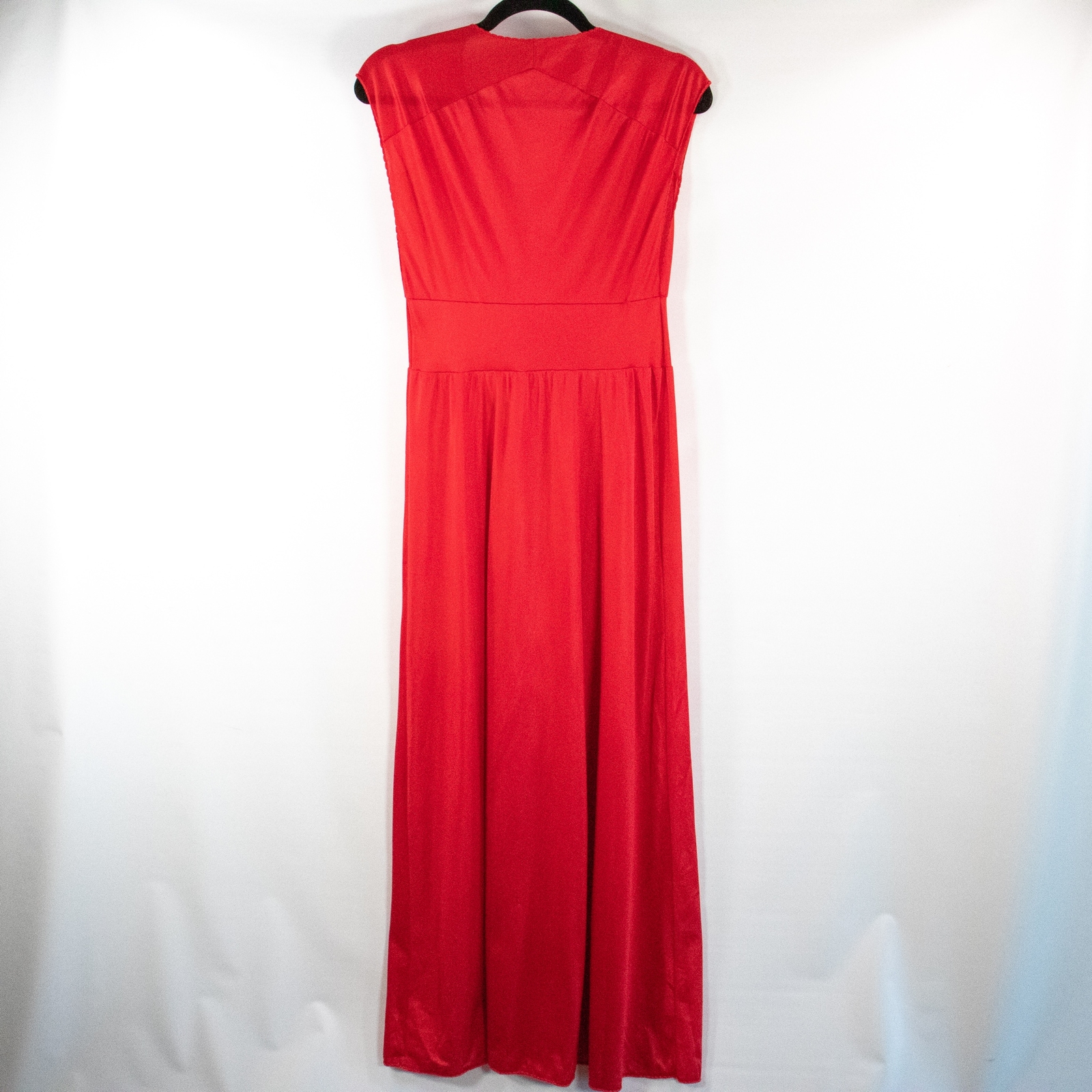 Vintage Vassarette Nylon Lace Gown Nightgown Fitted Waist Sexy Solid Red Small
