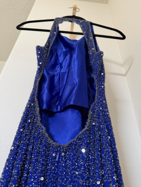 Y2K Vintage 100% Silk Shell Polyester Lining Blue Evening Gown Made in India