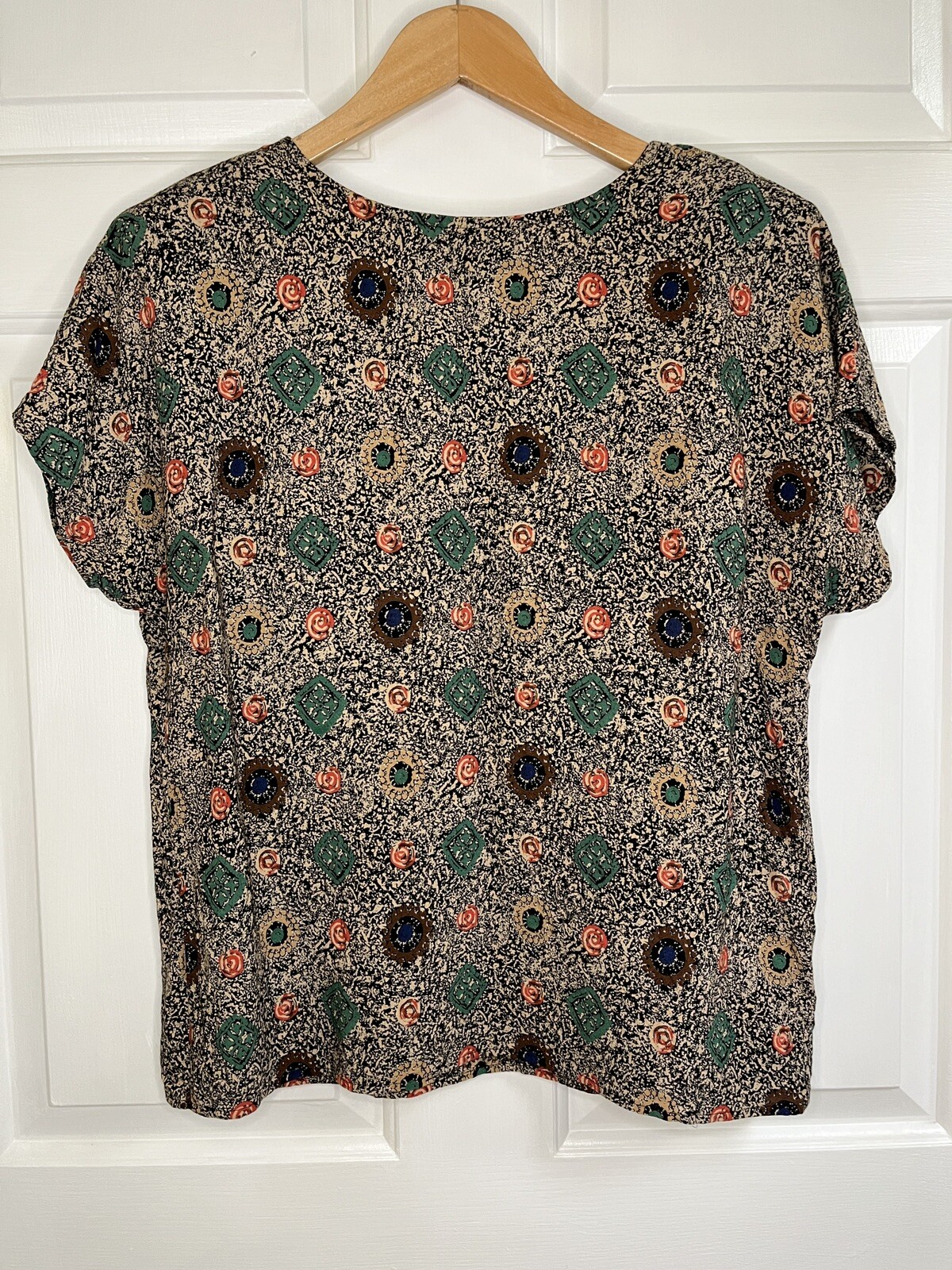Vintage David Paul New York 90s Blouse Floral Womens Size Large Shoulder Pads