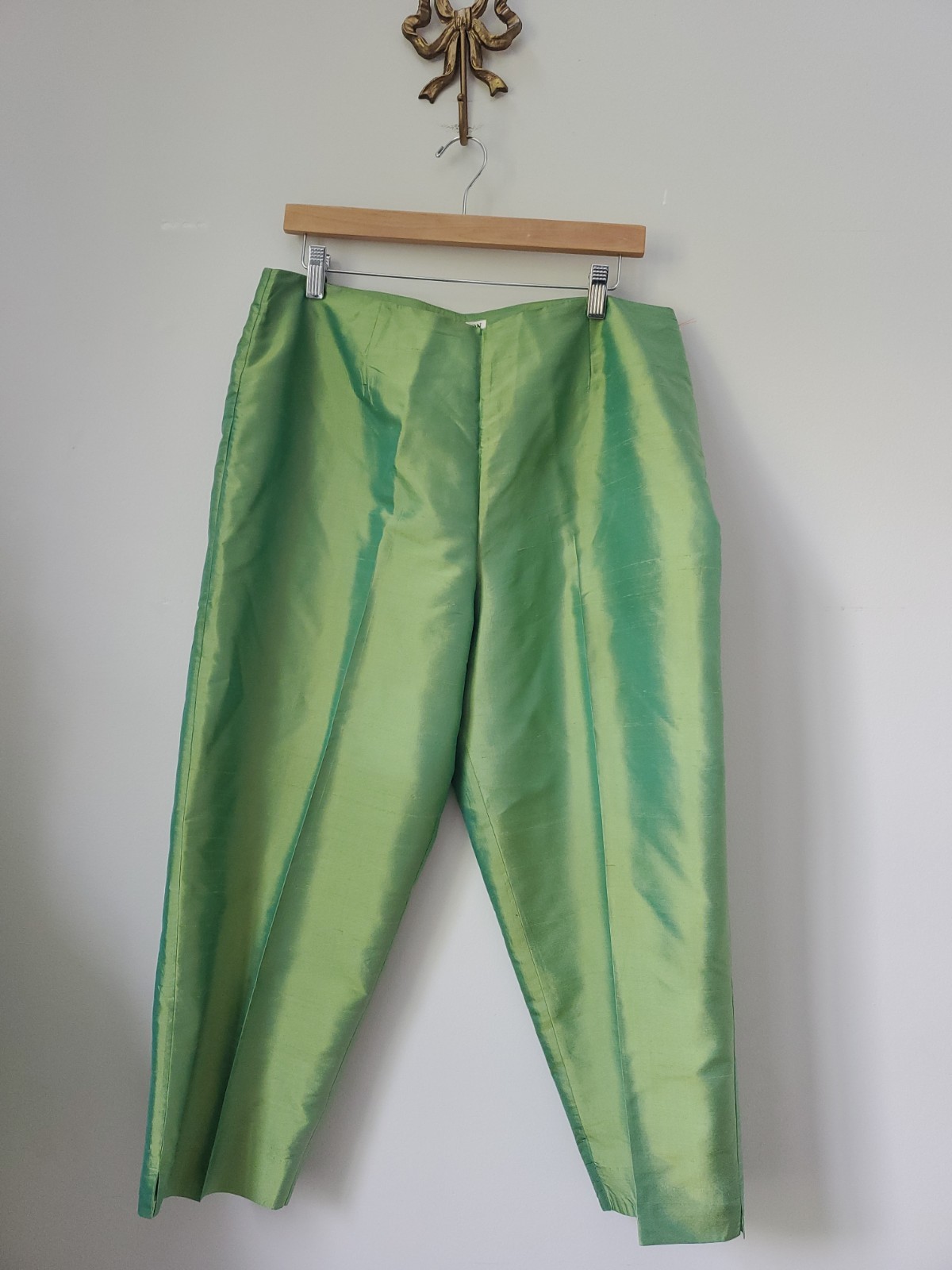 ALLISON TAYLOR Vintage Silk Lime Green 2pc Pant / Jacket Suit Women&rsquo;s XL /14