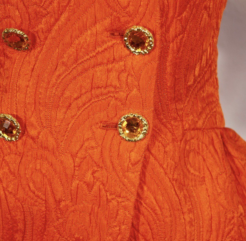 Vintage 1980s Escada Orange Wool Silk Skirt Suit Gold Button Size M UK 12