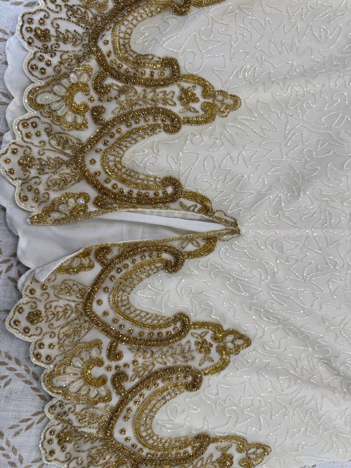 Laurence Kazar Wedding Ivory Gold Sequin Beaded Lace Blazer Jacket 2XL