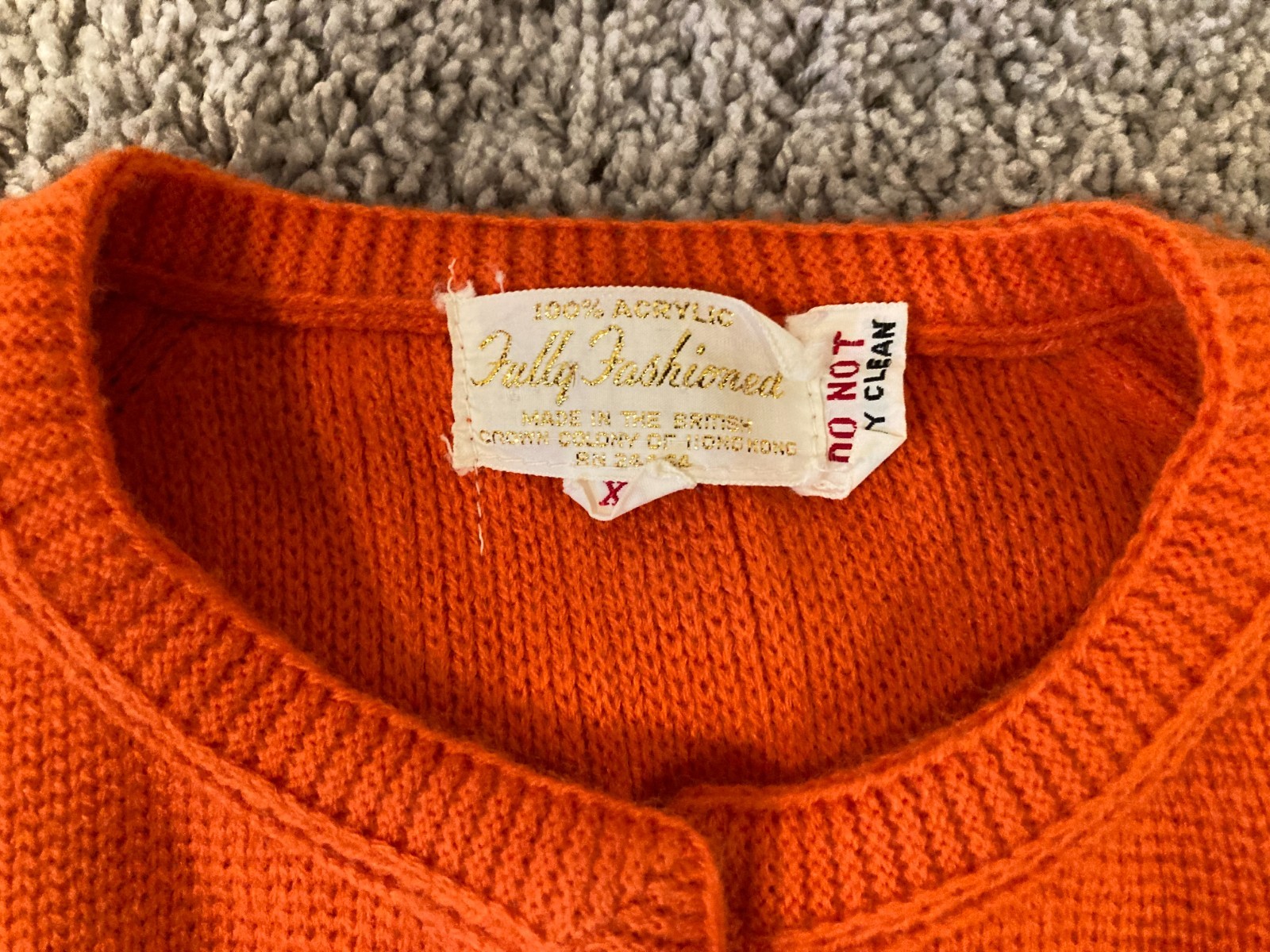 Orange Cardigan Fully Fashioned Hong Kong Mod Acrylic XL Sweater