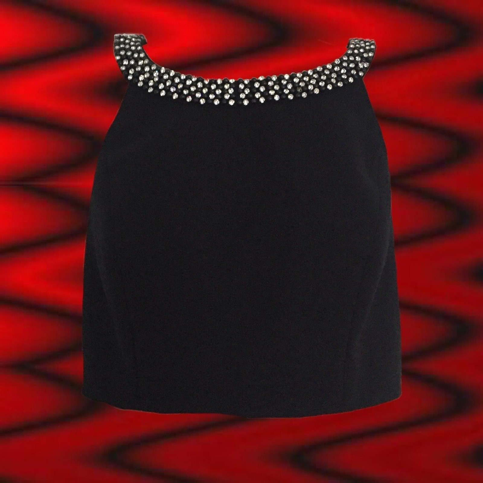 1990&rsquo;s Dressy Sleeveless Crop Top with 360º Rhinestone + Beaded Collar