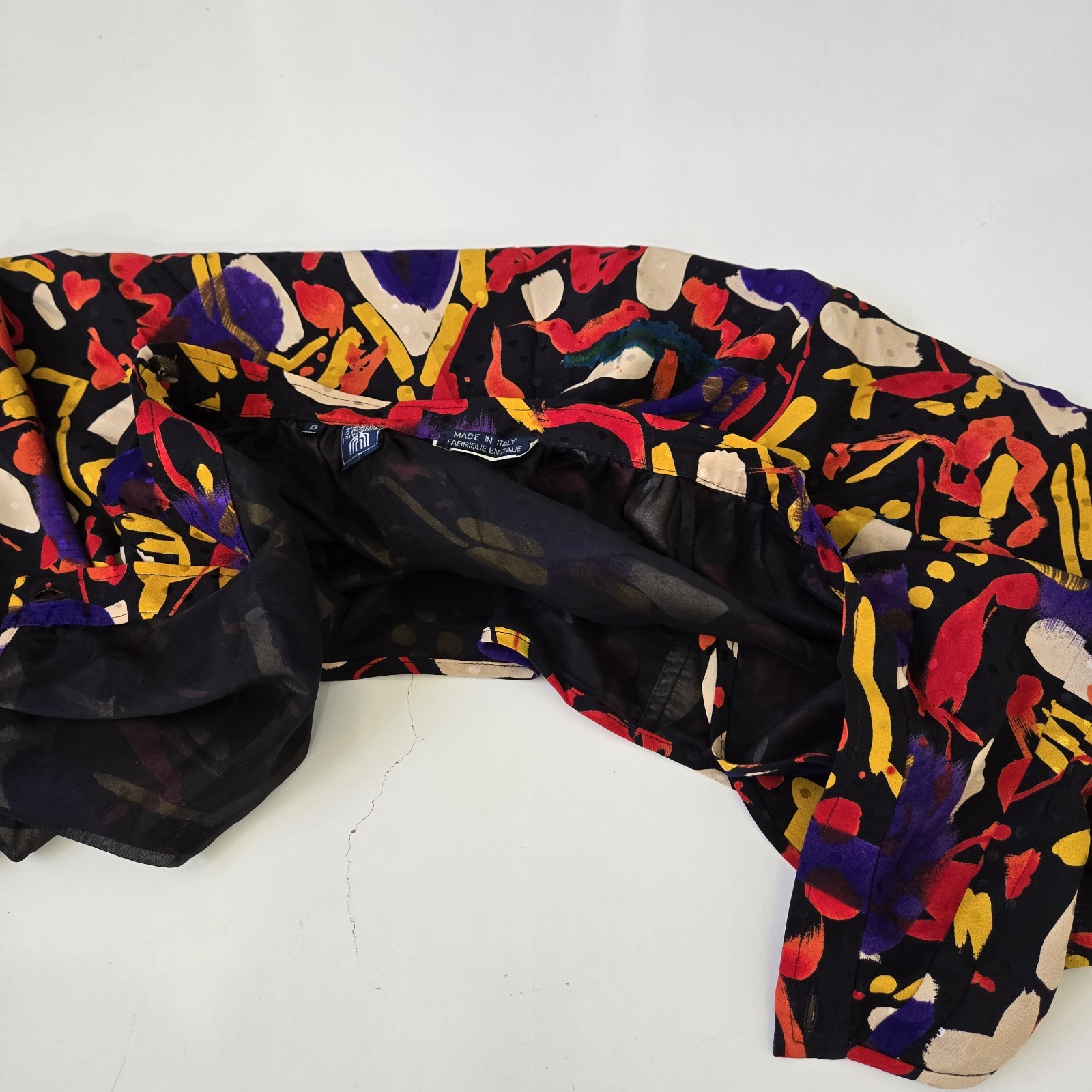 Vtg 1980s Emanuel Ungaro Parallèle Abstract Print Silk Wrap Skirt Sz6 Colorful