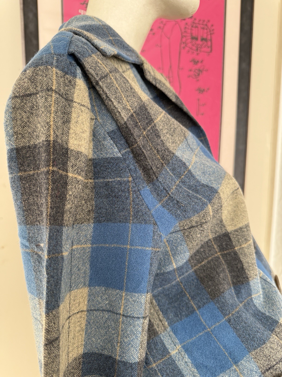 True Vintage 1950s/1940s era pendleton style 49er jacket blue grey plaid S/M