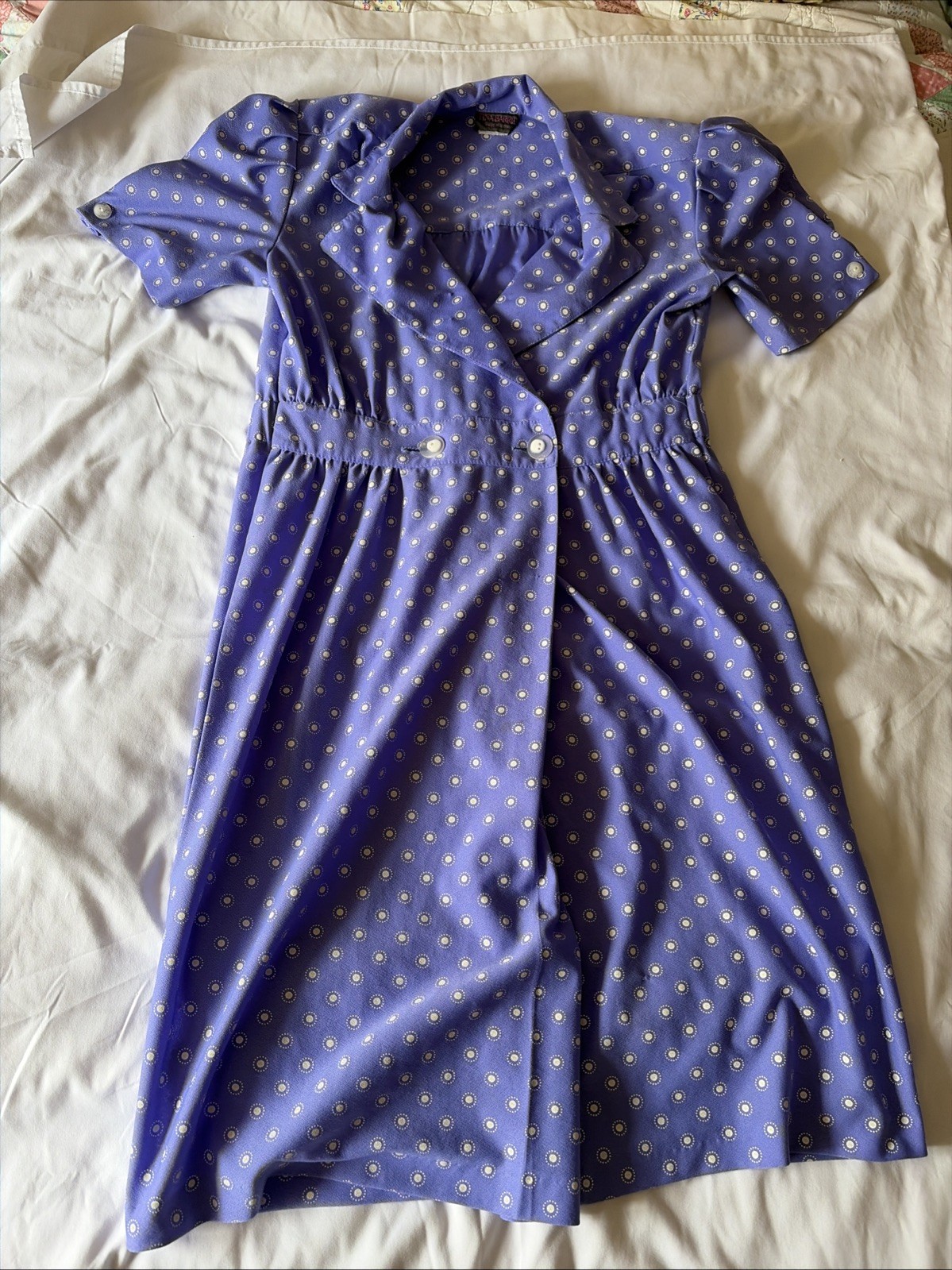 Purple Polka Dot Dress Polyester Size M Made In USA Vintage 80s 40s revival