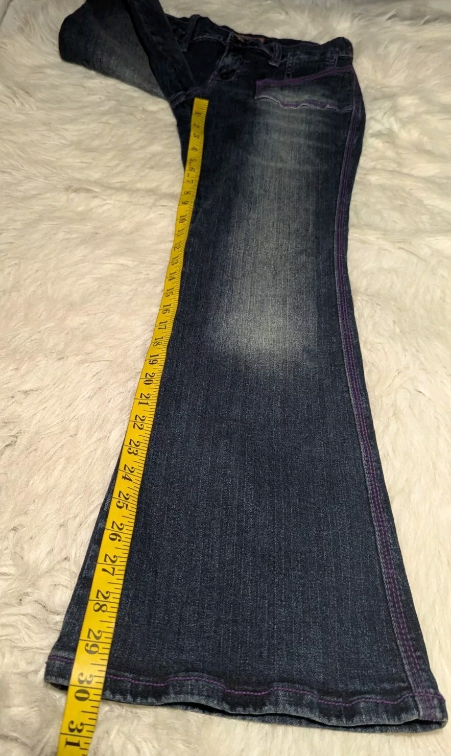 VANILLA STAR Purple STITCHED Low Rise Blue Jeans COOL DENIM Junior&rsquo;s 5 ALTERED