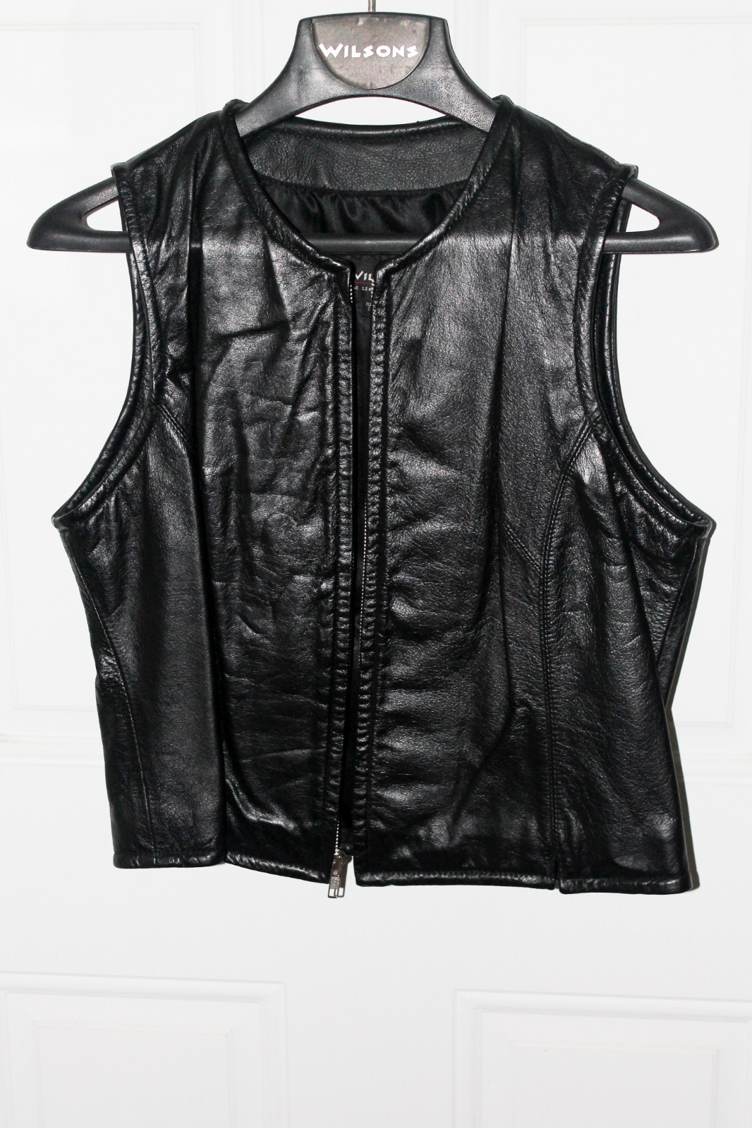 Vintage Wilson Genuine Black leather Vest with zipper and mini skirt size 12