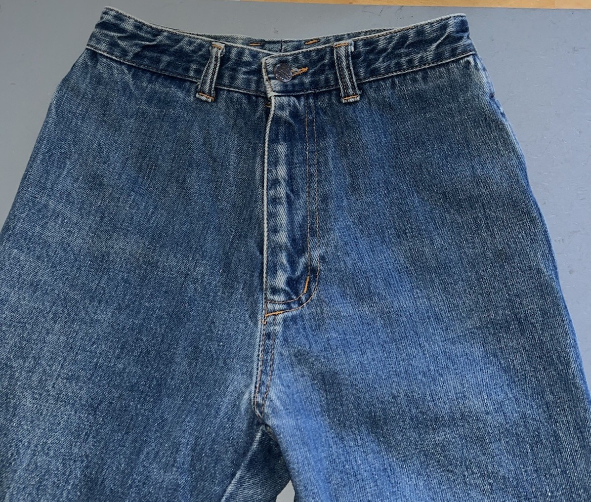 Vintage 1970s Chemin De Fer Medium Blue Slim Flare Jeans-24” Waist x 32” Inseam