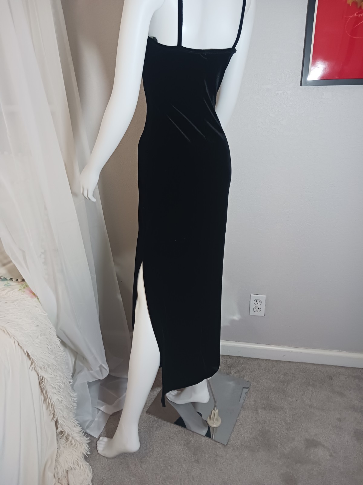 Status Collection VTG 90s Y2K Black Velvet Glitter Evening Gown gathered bust S