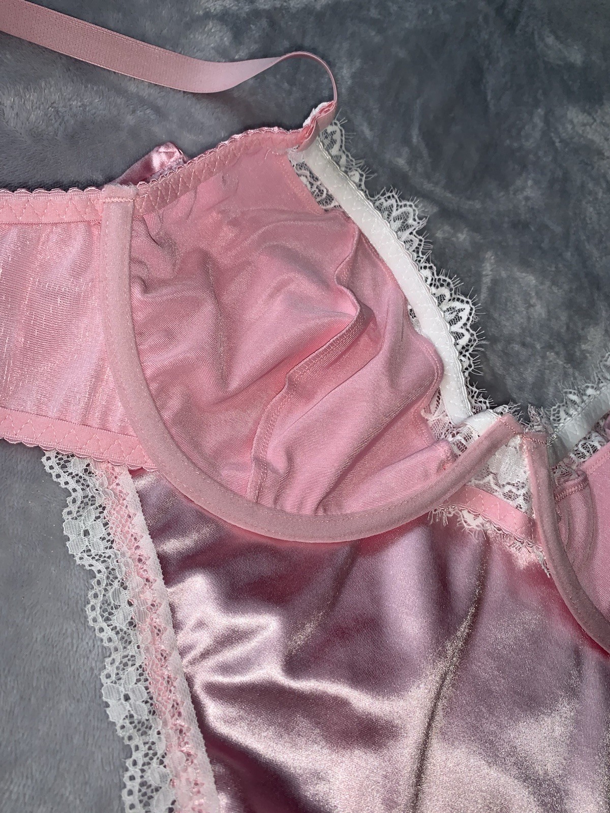 NEW 3X Glossy 2nd Skin Satin Bra Panties Garter Belt 5pc Set Plus sz