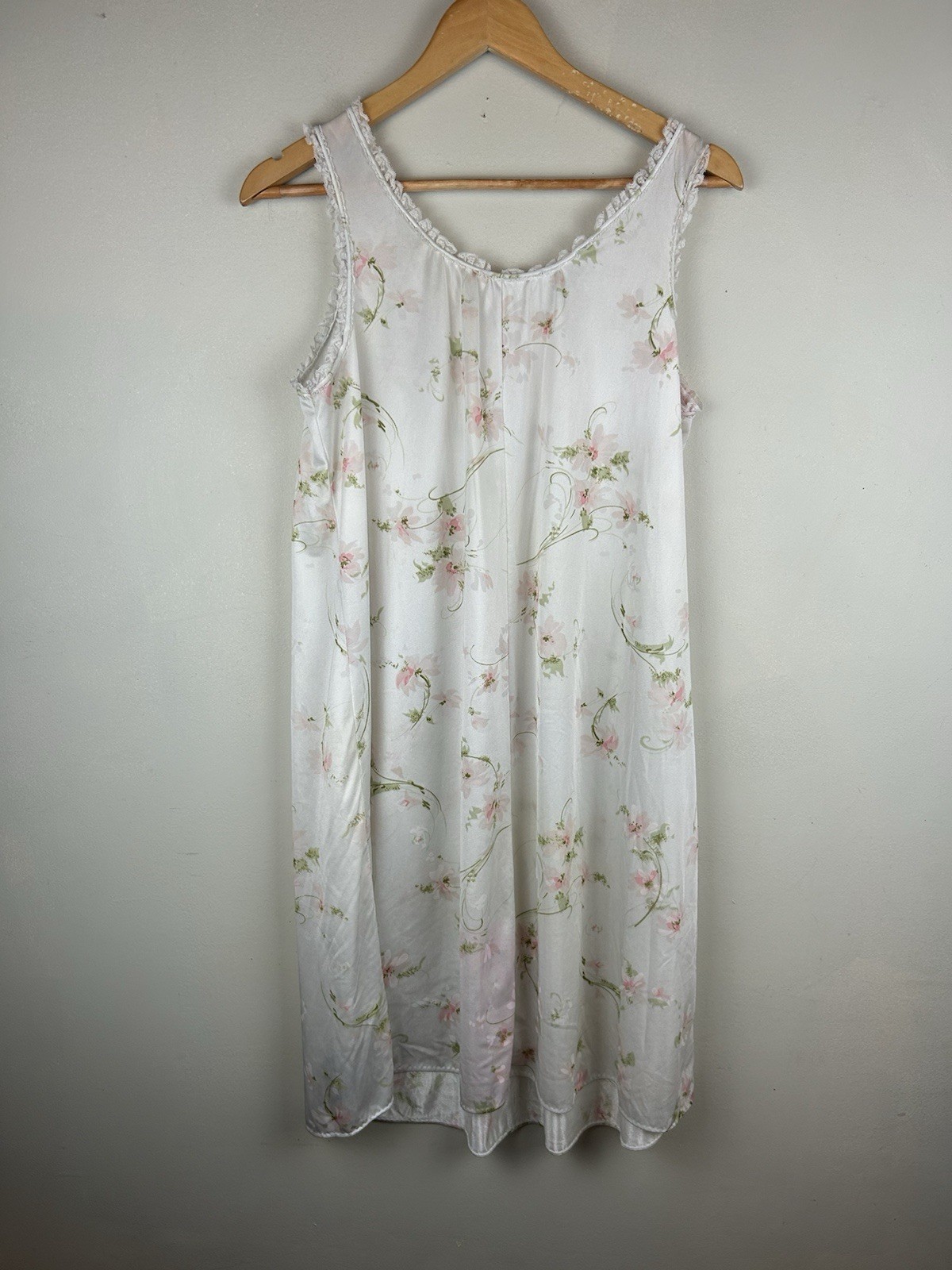 Vintage Voe Mode Nightgown Pink Floral Sz M Lace Trim Sleepwear House Dress