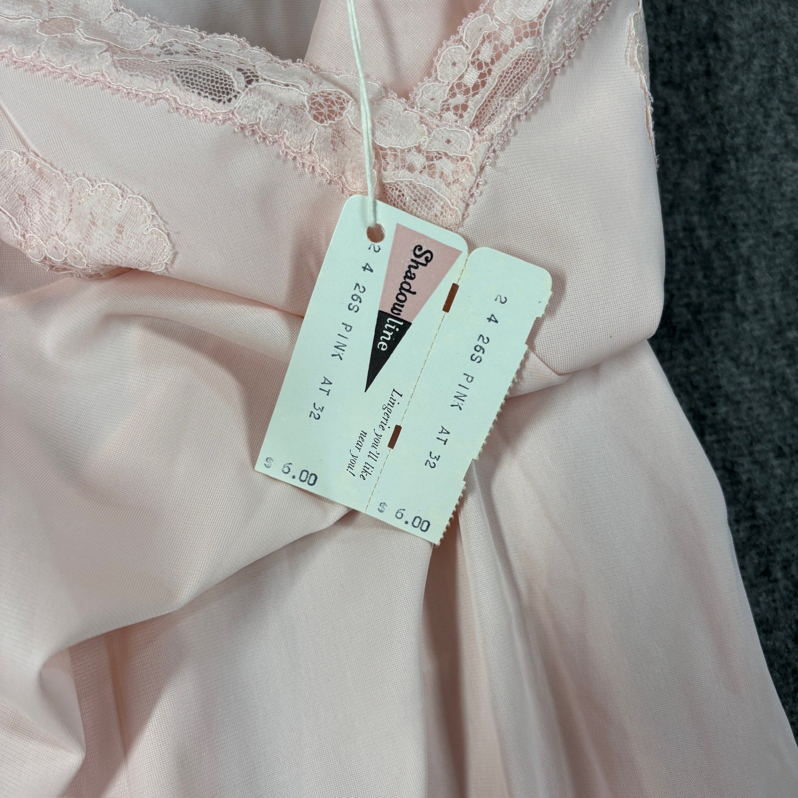 NWT Vintage Shadowline Pink Nylon Full Slip Floral Applique Size 32 Short