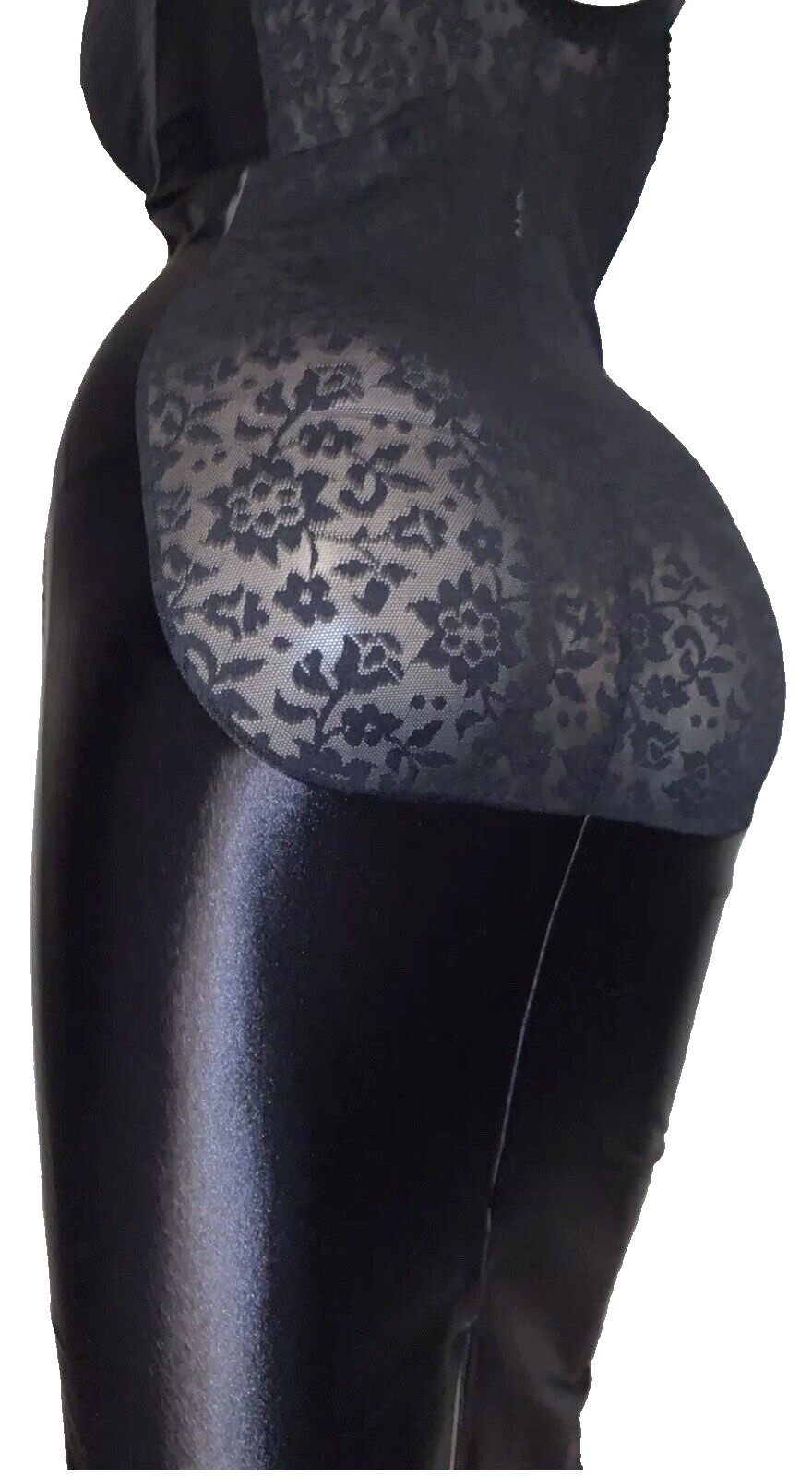 Vtg Black Lace Nylon Satin Bra Shaper Slip 46 D