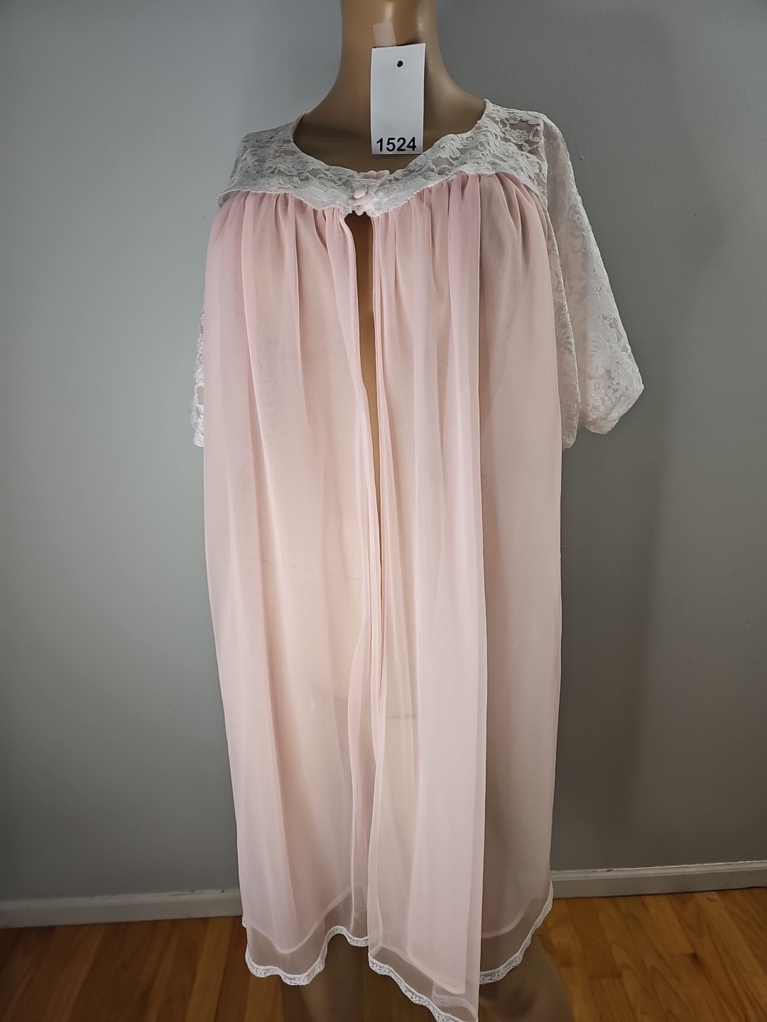 Vintage Sears Sheer Robe Pink/White Lace Detail Size 38-40