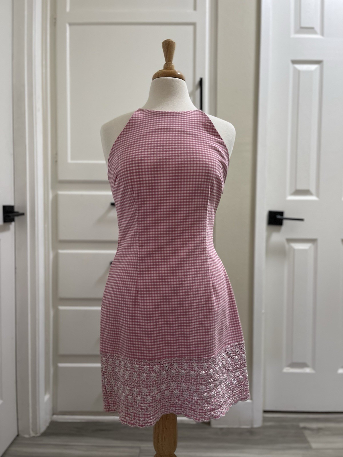 Vintage 90s California Concepts Gingham Sun Dress Size 7 Pink Y2K