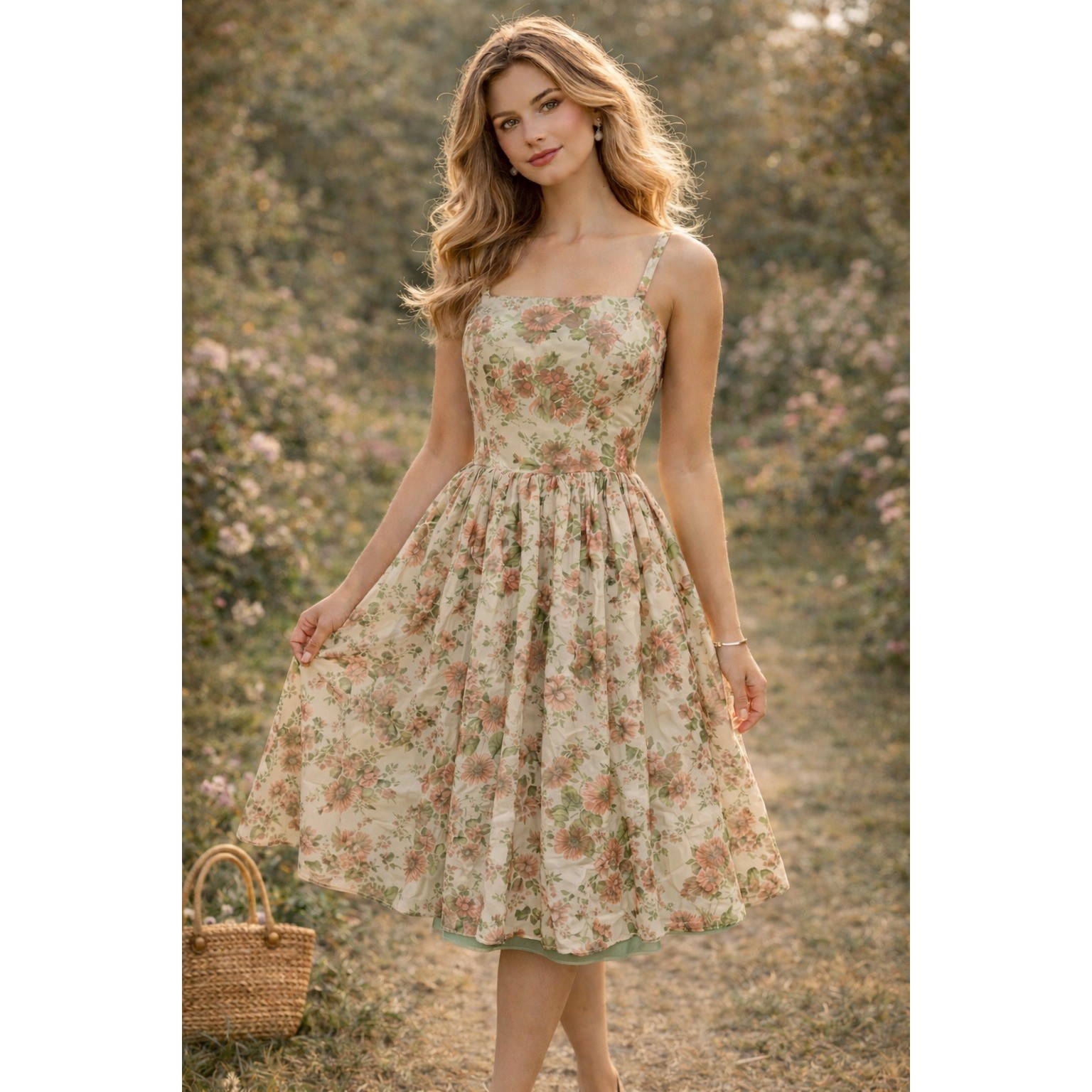 Vintage 1950s Floral Botanical Dress Garden Cottagecore Fit Flare Fairy Ethereal