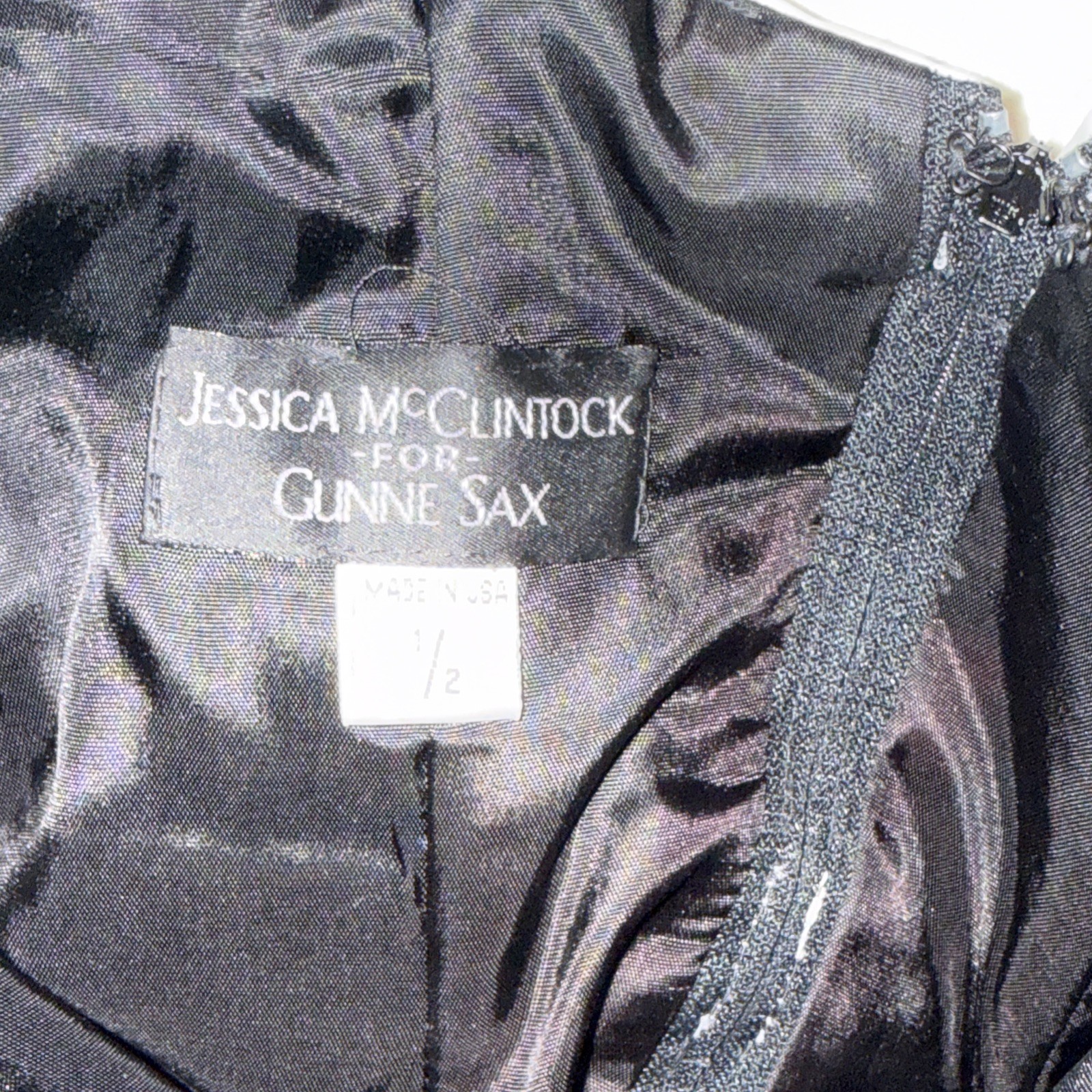 Gunne Sax Jessica McClintock Black White Satin Strapless Formal Dress 1/2