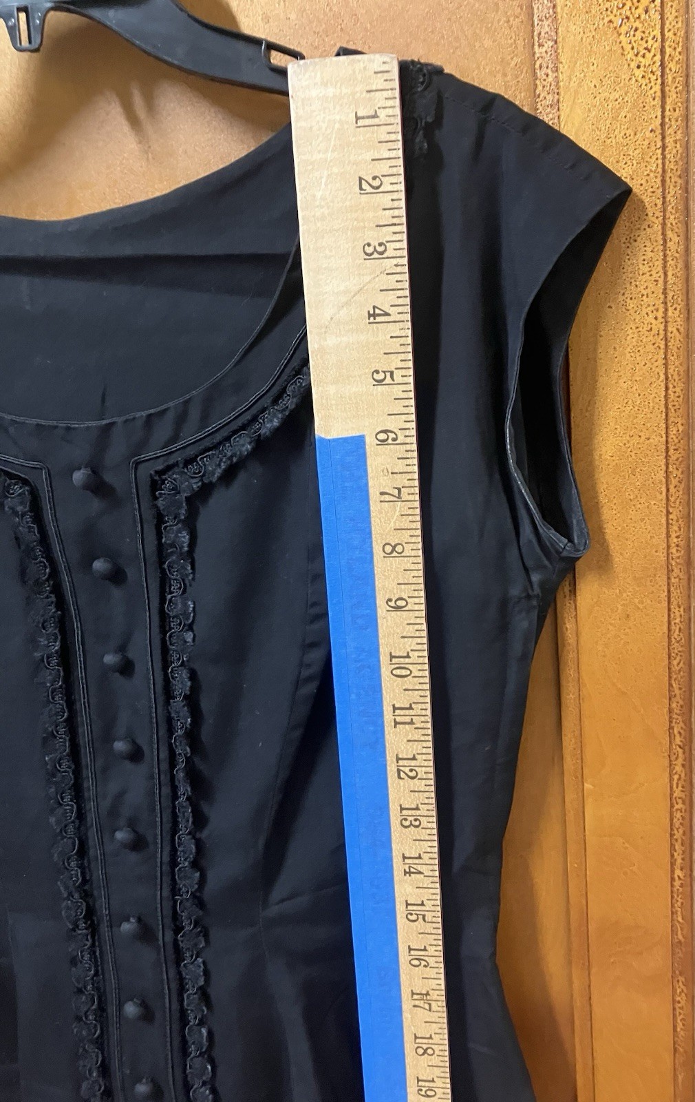 Vtg Beautiful Handmade Black Tailored Dress Covered Buttons Lace 50’s