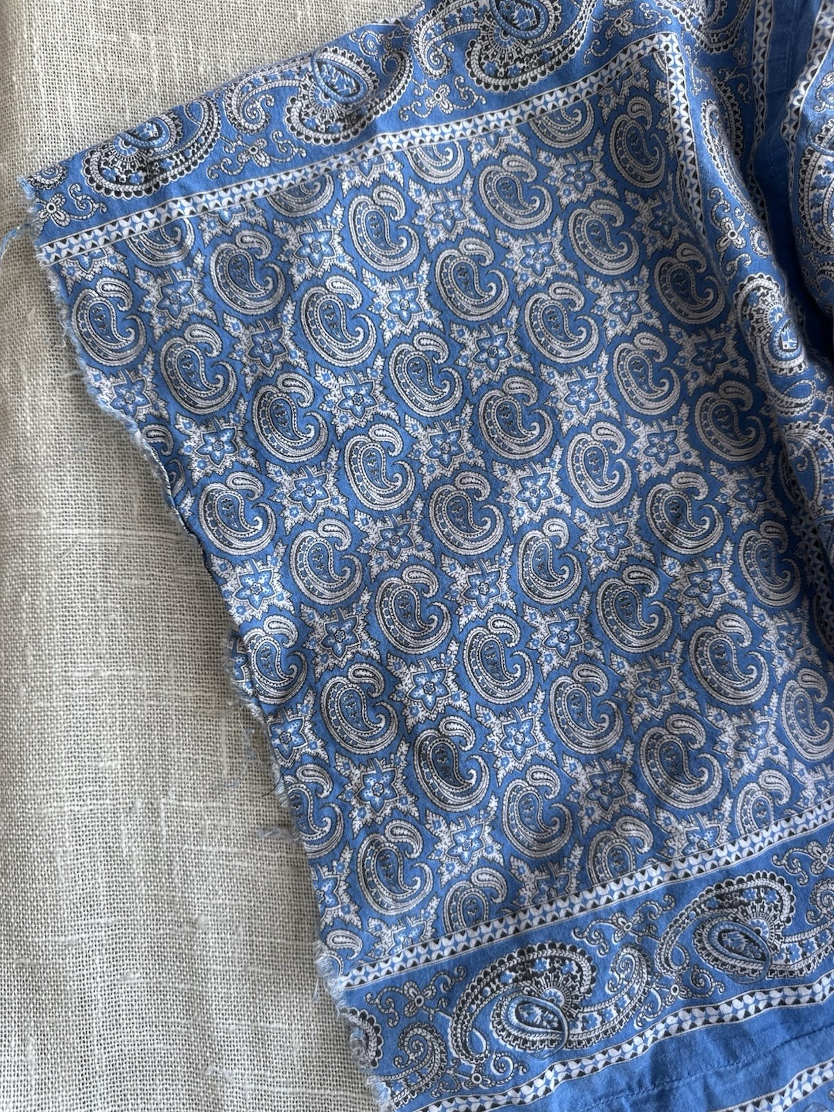 Vintage 70s Flowy Blue Paisley Bandana Boho Cotton Kaftan Maxi Dress One Size