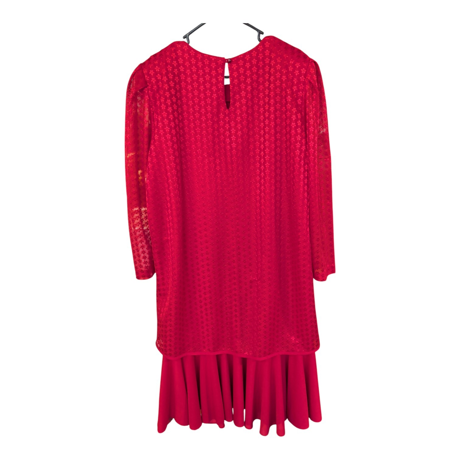 Risa Ann Red Layered Ruffled Vintage 80s Long Sheer Sleeve Dress Size 18