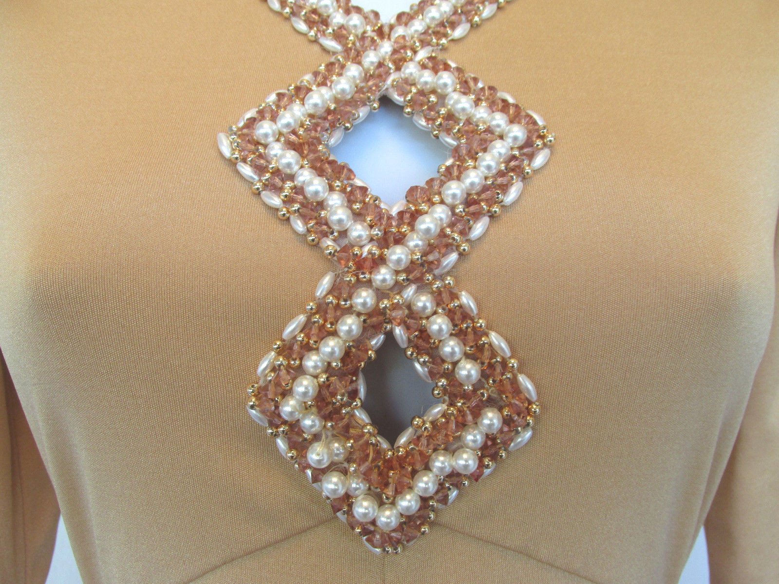 VINTAGE DRESS 1950s 60s MOD VICTORIA ROYAL BEADS KEY HOLE BRONZE SIZE 10 PEARLS